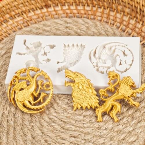 Clan Emblem Lion Wolf Dragon Silicone Fondant Mould Cake Decorating Tools Chocolate Gumpaste Mold TV Elements Kitchen Gadget