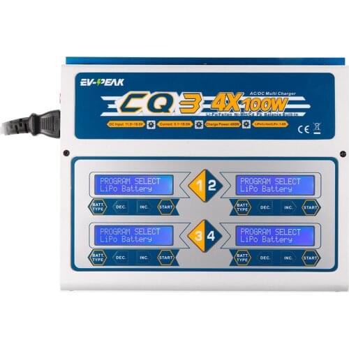EV-PEAK CQ3 100W 10A 1-6S AC100-240V DC11.0V-18.0V Balance Charger with JST_XH Adapter Board for LiPo LiFe NiMH NiCd Battery