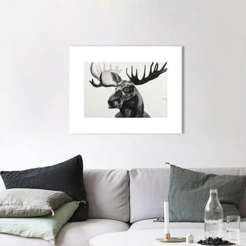 HDARTISAN Wall Art Picture Animal Painting Canvas Print The Moose Black White Home Decor Wall Decor No Frame