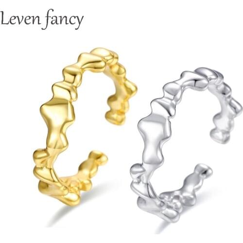 Women Real 925 Sterling Silver Ring Irregular Wave Pattern Open Ring Jewelry Party Gifts for Weddings Prom Birthday Anniversary
