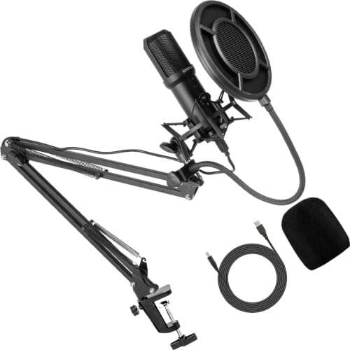 Condenser Microphone With Adjustable Mic Arm Stand Shock Mount For Gaming Studio Podcast Recording Video Steaming