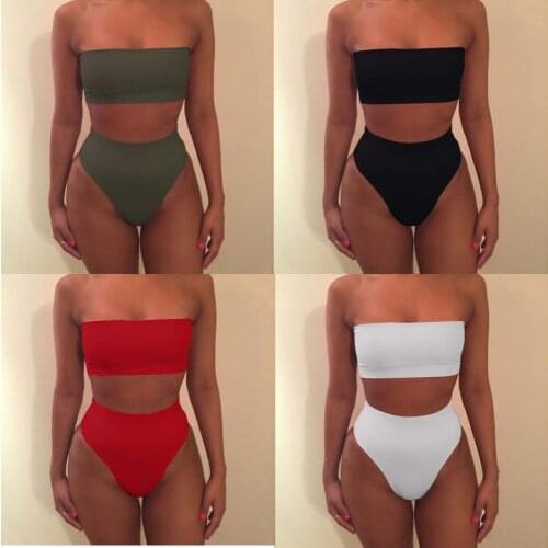 High Waist Swimsuit Sexy Bikini set Lady Brazil Pad Swimsuit Push Up Bandeau Top Plus Size Bottom Bikini Set Swimsuit Free Ship