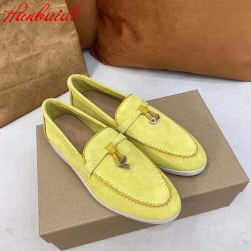 Hot Sale Kidsuede Women Flat Shoes Hanged Metal Loafers Ladies Shoes Woman Slip-on Casual Walk Shoes For Women Runway Party Shoe