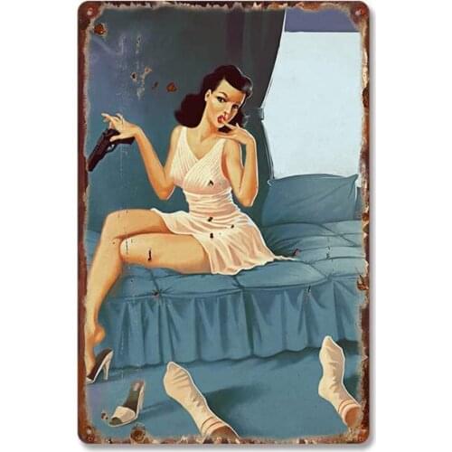 Metal Wall Sign Naughty Sexy Girl Suitable for Bar Yard Club Old-fashioned Retro Square Metal Sign Can Be Customized 8X12 Inches