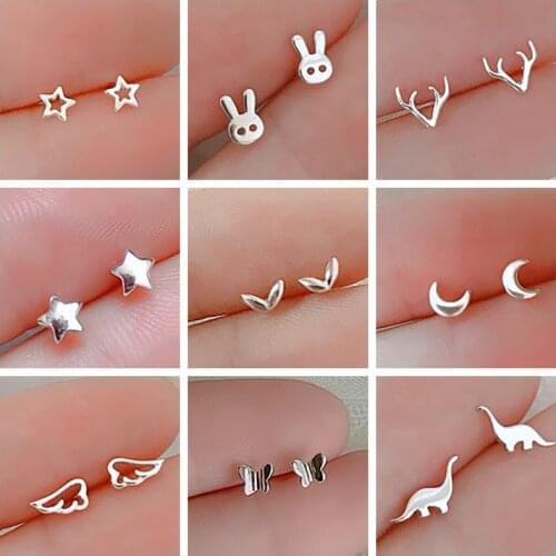 Cute Dinosaur Tiny Mini Earring for Women Cat Deer Crown Rabbit Moon Star Heart Flower Animal Girl Teen Lady Jewelry Wholesale
