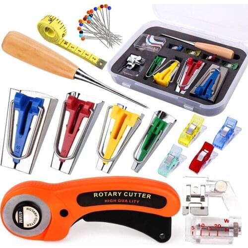 MIUSIE Bias Binding Tape Maker Kit Tool Wooden Awl Foot Press -Practical Bias Sewing DIY Patchwork For Sewing Quilting Binding