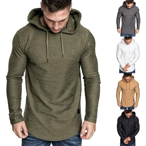 Mens Casual Long Sleeve Sweatshirts Solid Color Long Sleeve Hooded Pullover Top Spring Autumn Hoodies Tracksuit Gym Sports Wear