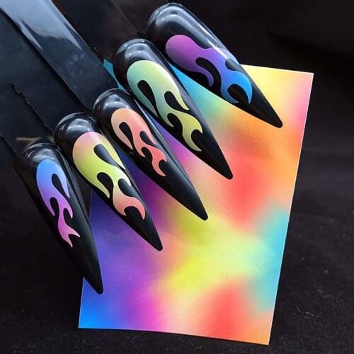 6pc/set Strip Tape Nail Art Sticker Fire Design 3D Colorful Flame Fashionable DIY Nail Art Decoration Sticker