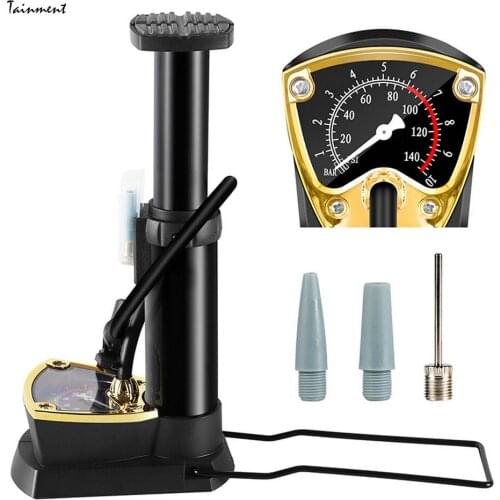 Bicycle Pump MTB Road Bike 140PSI High Pressure Foot Pump with Gauge Hose Cycling Floor Air Inflator Fits Presta Schrader Valve