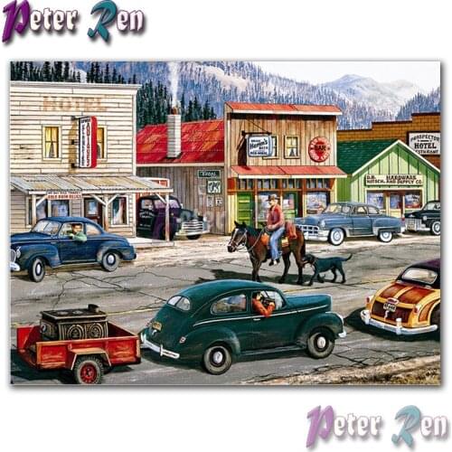 Landscape painting Diamond rhinestones Embroider Street house car riding Square/round Mosaic full Cross Stitch Home Decoration