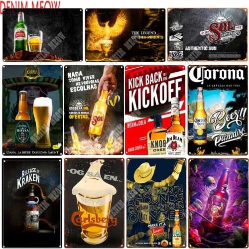 Rum with The Pack Beers Vintage Absolut Vodka Metal Tin Signs Bar Pub Decorative Plates Whisky Dark Temptation Art Poster WY100