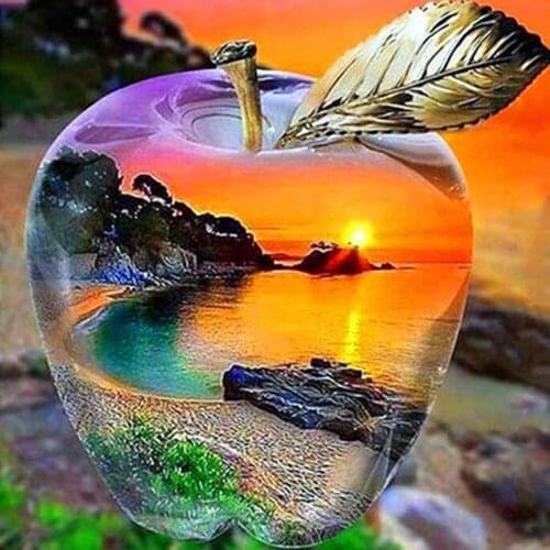 Full Square/Round 5D Diamond Painting With Diamonds Crystal Apple Scenic Beach Inside Of Apple DIY Embroidery Wall Home Decor