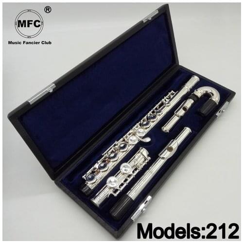 Professional Flute 212 Silver Plated Flute Instrument Intermediate Student Curved Headjoint Flutes C Leg 16 Holes Closed E Key
