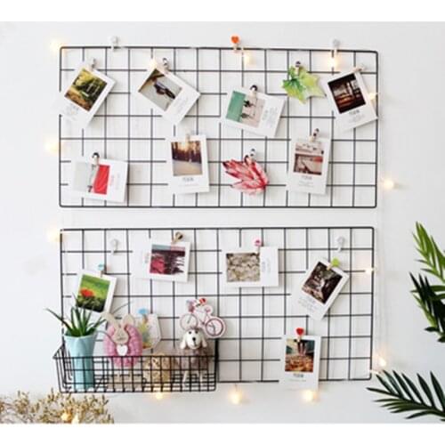 Nordic Home Wall Decoration Iron Grid Decor Photo Frame Postcards DIY Wall Art Display Mesh Storage Shelf Organizer Rack Holder