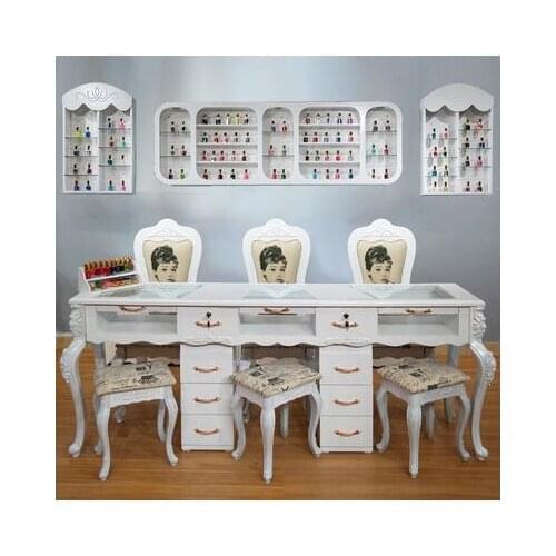 Online celebrity nail table and chair set special economical single and double three-person white nail table European nail table