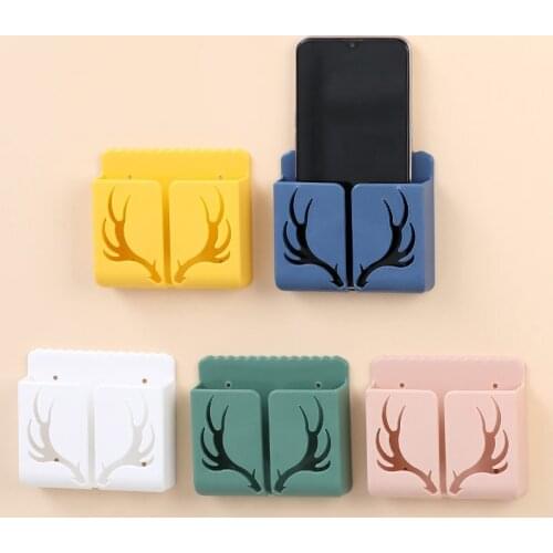 Phone Charger Box Houseeker Cute Antler Living Room Wall-mounted Storage Rack Remote Control Sundries Organizer Holder