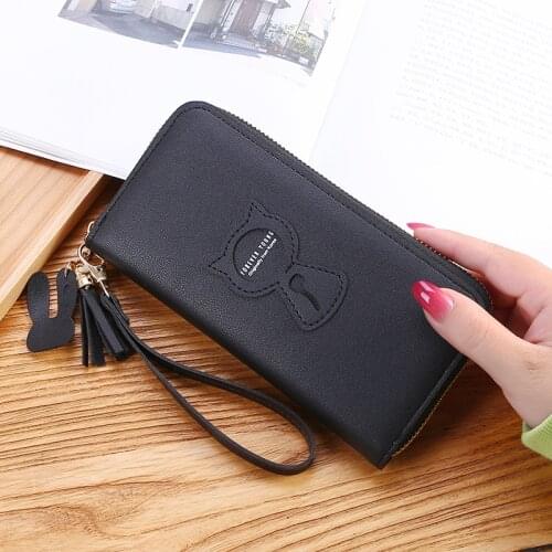 Women Fashion Long Wallet Cartoon Multi-functional Purse Zipper Phone Wallet Female Tassel Clutch Wallet Ladies Card Holder