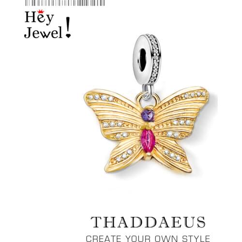 Butterfly Gold Charm for Women 925 Sterling Silver CZ Pave Artistically Design Fashion Pendant Jewelry Trendy Gift Fit Bracelet