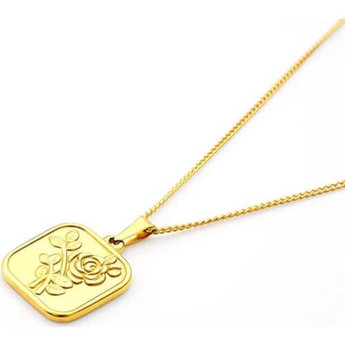 100% Stainless Steel Geo Floral Necklace For Women Titanium18K Gold Metal Rose Flower Medallion Necklaces Choker Kette