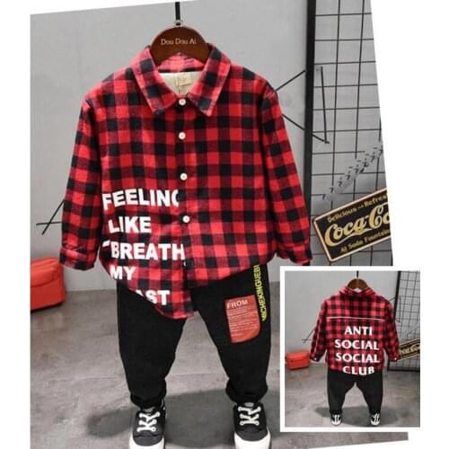 Winter Fashion Baby boys Clothing Sets Baby Boys sets Toddler Boys Plush shirt, plush jeans Outfits Set Kids Set 2pcs 2-6years