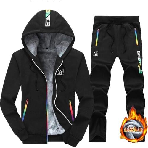 Winter Men Sportswear Tracksuit Thick Fleece Hooded Jacket Sweatshirt+pant Jogging Running Casual Workout Set Warm Sport Suit