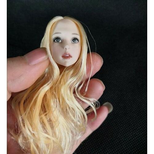 1/6 Anime Girl Blonde Head Carving Model Curls Hair Loli Head Sculpt for 12" Action Figure Body