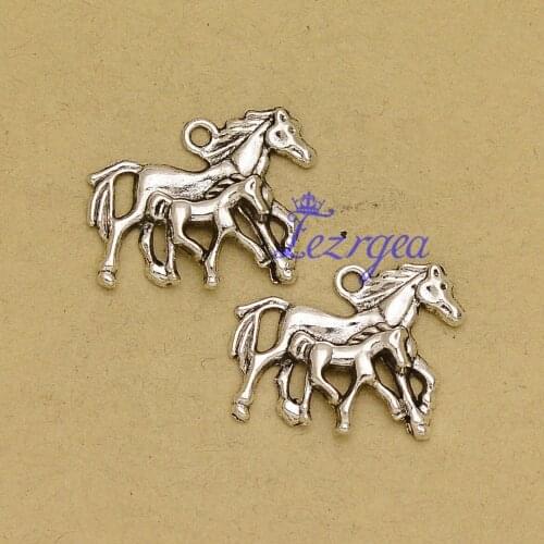 10pcs/lot--28x23mm, Antique silver plated horse mother and child charms,DIY supplies,Jewelry accessories