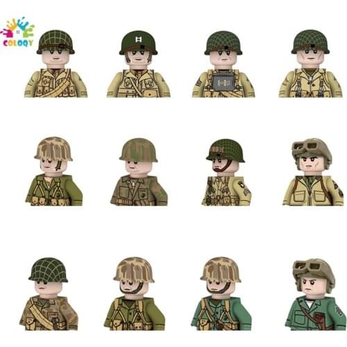 10 Pcs/lot WW2 Mini Military Figures Building Blocks 4 Side Design US Army Soldiers Guns Weapon Toys For Boys Birthday Gifts