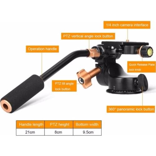 SOONPH 3-Way Fluid Head Video Tripod Ball Heads Q08S with Quick Release Plate Rocker Arm for DSLR Camera Tripod Monopod