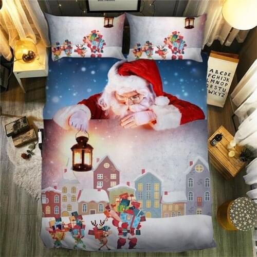 3D Christmas Duvet Quilt Cover Set Santa Claus Deer Elk Dog Bedding Set Single Double Queen King Size Bed Linen For Children Kid