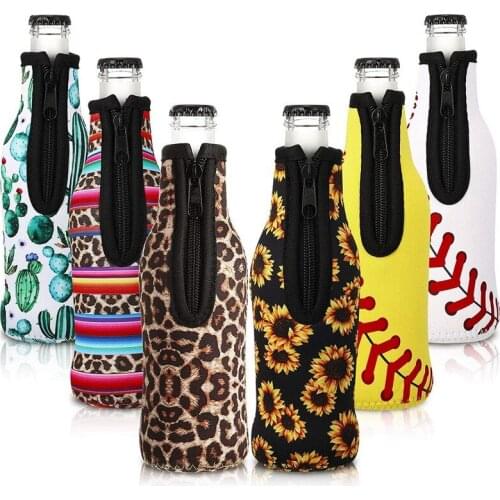 6pcs 12oz 330ml Beer Bottle Cooler Sleeves Drink Can Holder Zipper Neoprene Paisley Insulated Cover for Party With Opener