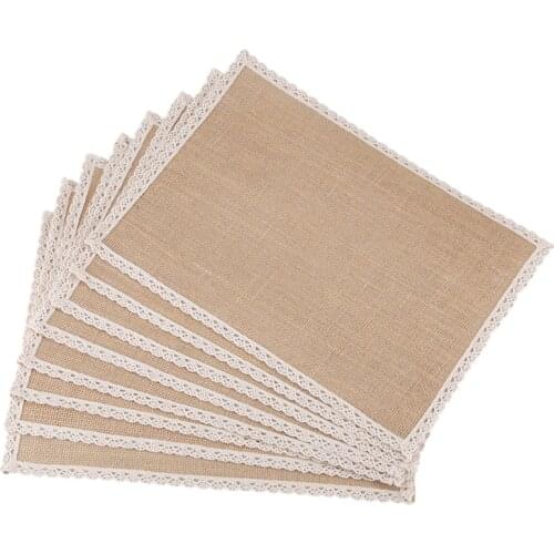 8Pcs Linen Table Mat Lace Placemat Set Natural Jute Woven Tableware Mat Wedding Party Decoration