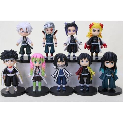 9pcs/set Anime Demon Slayer Kimetsu No Yaiba Figure Toys Demon Slayer Tomioka Giyuu Kochou Shinobu Action Model Figure Toys