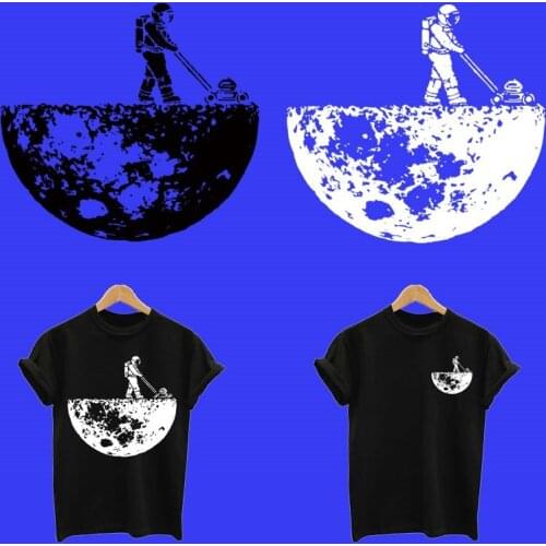 Astronaut and the moon stripes thermo stickers on clothes application of one heat-sensitive patches iron on transfers for cloth