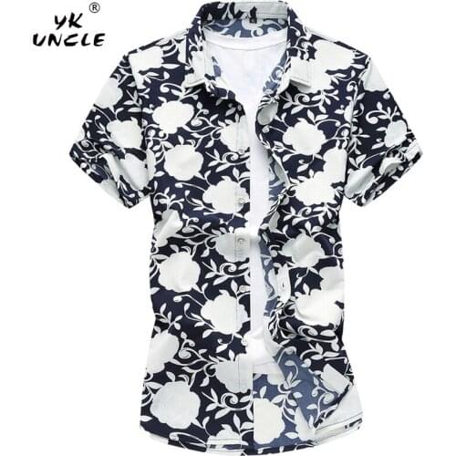 YK UNCLE Brand Clothing 2018 New Arrivals Summer Floral Shirt High Quality Plus Size M-7XL Mercerized Cotton Casual Mens Shirts