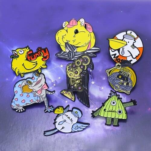 Cartoon Bird Seagull Animal Robot Crow Brooches Funny Chicken Mouse Rat House lizard Broche Enamel Pin Badge Bag Lapel Jewelry