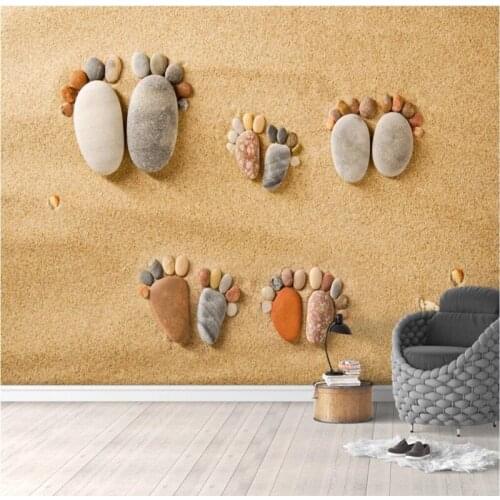 Custom wallpaper mural photo wall Nordic creative footprint beach background wall highly waterproof material