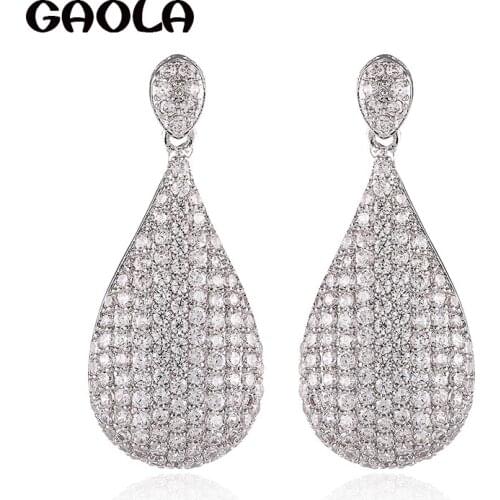 GAOLA Classic Cubic Zirconia Geometric Stud Earrings Women Waterdrop White Gold Color Fashion Jewelry GLE4230