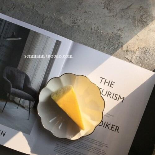 Golden Edge Ceramic Plates White Cute Cake Dish Retro Storage Jewelry Tray Flower Snack Dish Ceramic