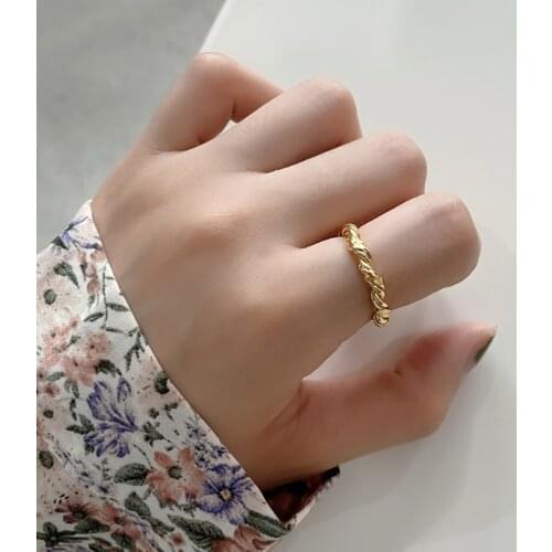 Simple Irregular Twist Vintage Gold Color Adjustable Ring For Women Men Trendy Fashion Finger Jewelry Gifts SR2225