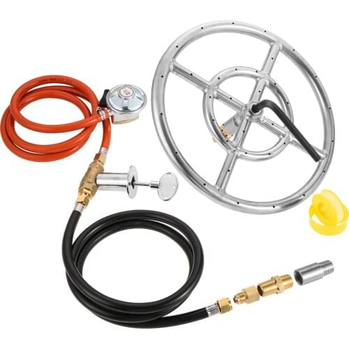Propane Burner Kit Control Sytem Regulator Brass Control Valve for Outdoor Fire Pit, Fireplace with 12" Double Ring Burner Set