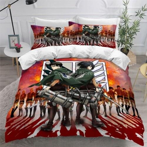 Attack On Titan Bedding Set Anime 3d Duvet Cover Set Comforter Bed Linen Twin Queen King Single Size Fashion Luxury Kids Cartoon