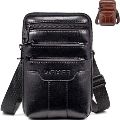 Leather Male Waist Pack Phone Pouch Bags Multi-pocket Waist Bag Mens Small Bags Chest Shoulder Belt Bag Back Pack Adjustable