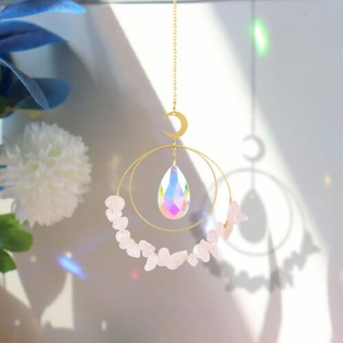 Moon Circle Crystal Prisms Hanging Rainbow Chaser Lighting Accessories for Window Curtains Home Garden Car Decoration