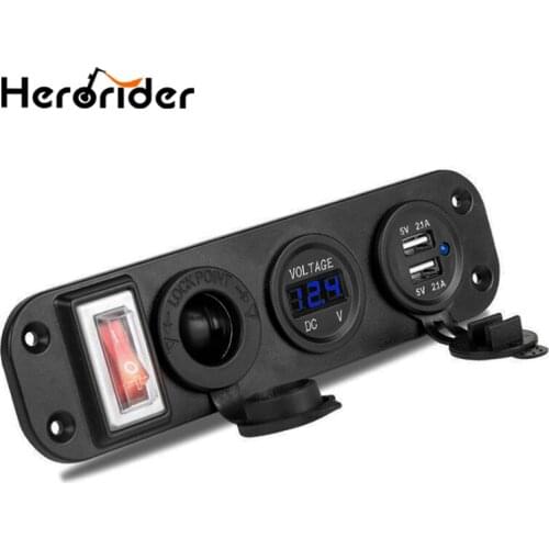 Rocker Switch 5V 2.1A Dual USB Charger Power Adapter 12V-24V Cigarette Lighter Socket Digital Voltmeter For Car Boat Motorbike