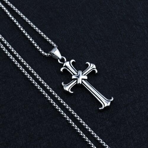 Pendant For Men Boy Vintage Jewelry 50cm Stainless Steel Chain Punk Cross Necklace