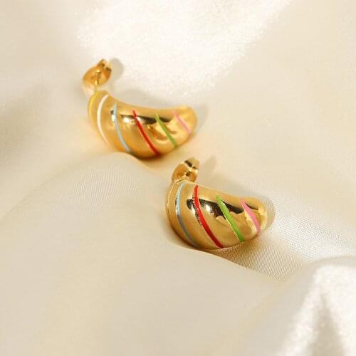Summer Hottest Cute Colorful Earrings Gold Plated Stainless Steel Enamel Croissants Earrings Jewelry
