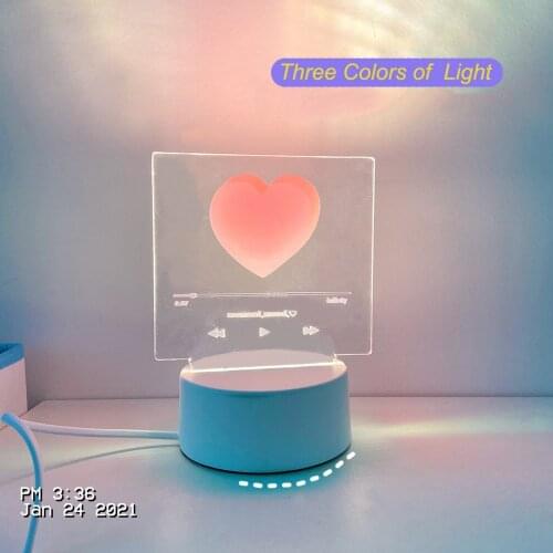Kawaii Loving Heart Square Acrylic Note Board Korea INS Mini Night Light with 3 Colors Message Memo Board School Stationery