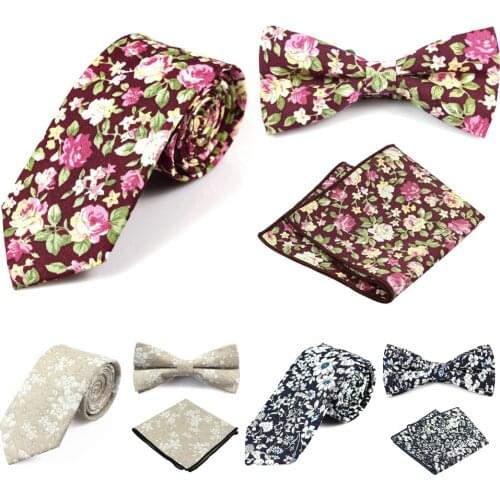 Mens Tie Sets Classic Mens Printed Necktie Set Formal Business Bowknots Ties Male Cotton Skinny Slim Ties