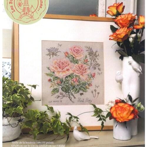 Gold Collection Counted Cross Stitch Kit Pink Roses, Just Joey Three Pink Rose Flower Flowers